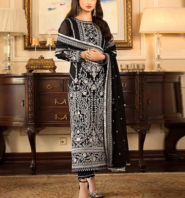 Chiffon Full Heavy Embroidered Dress With Chiffon Fully  Embroidered Dupatta UnStitched (CHI-841) Gallery Image 1