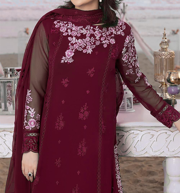 Chiffon Heavy Embroidered Dress With Chiffon Embroidered Dupatta (UnStitched) (CHI-843) Gallery Image 1