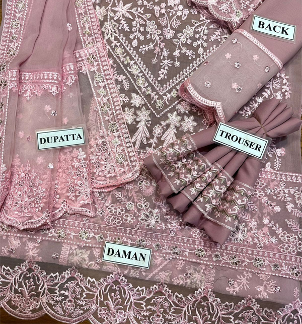 Latest Embroidered Chiffon Dress With Chiffon Embroidered Dupatta (UnStitched) (CHI-845) Gallery Image 2