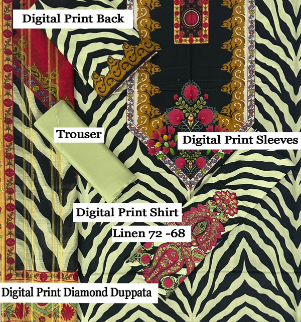 Digital Printed Linen Dress With Digital Printed Diamond Dupatta (UnStitched) (LN-374)	