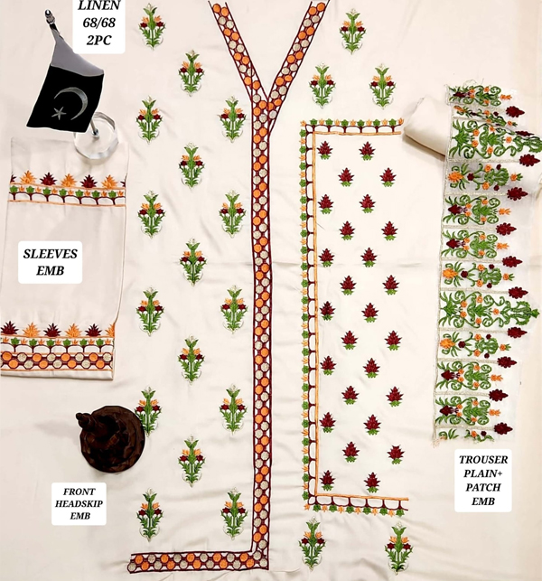 2 PCs Linen Embroidered Dress (Unstitched) (LN-375) Gallery Image 1