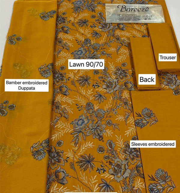 Latest Embroidered Lawn Dress With Bamber EMB Dupatta (Unstitched) (DRL-1502)	 Gallery Image 1