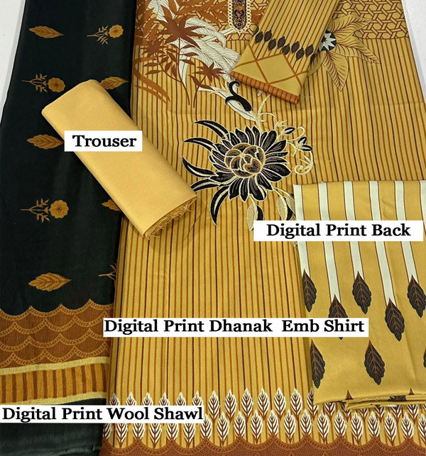 Dhanak Digital Printed Dress with Digital Printed Wool Shawl (Unstitched) (KD-194)	