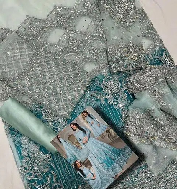 Luxurious NET Tie Dye 3D FULL Handwork (3000+ Pearls Use) & Heavy Embroidered Net Wedding Maxi Dress Same As Original (CHI-851) Gallery Image 1
