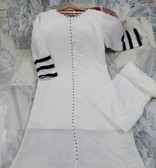 Stitched NET Long Dress With Trouser (RM-119)