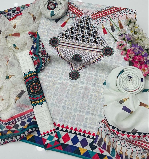 Linen Digital Printed Dress With Linen Dupatta (3 Pec UnStitched) (LN-387)