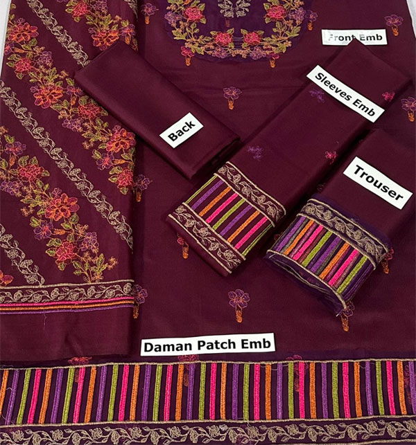 Latest Dhanak Embroidered Dress With Dhanak Embroidered Shawl (Unstitched) (KD-202)	