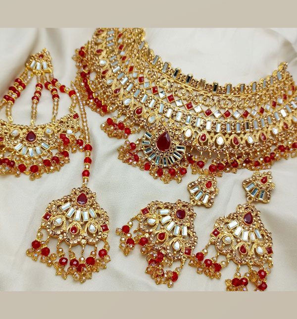 Beautiful Bridal Necklace Set With Jhumka (ZV:14798)