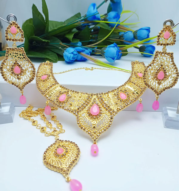 Necklace Set With Earring Matha Patti & Jhumer (ZV:14865)