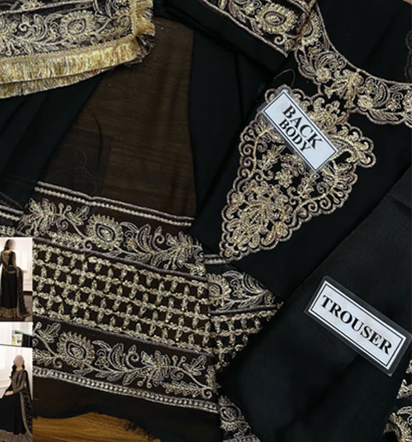 Luxury Chiffon Sequence Embroidered Dress With NET 4-Side Embroidery Dupatta (Unstitched) (CHI-865)