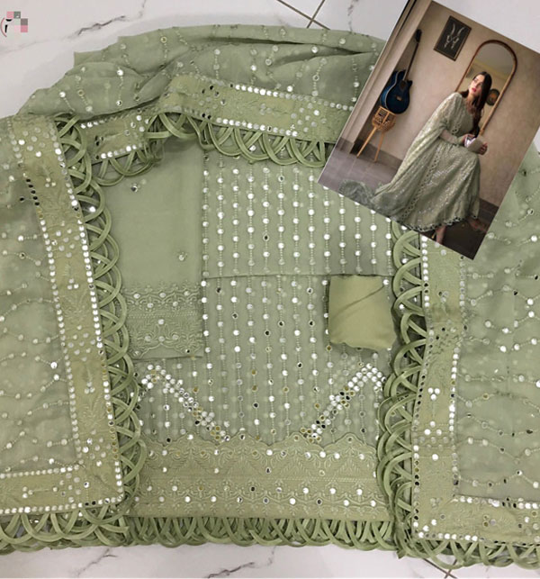 Chiffon Heavy 9mm Sequence Embroidered Dress With 9mm Sequence Embroidered Dupatta (Unstitched) (CHI-868) Gallery Image 1