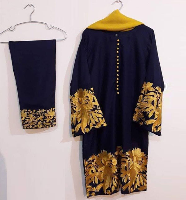Readymade Silk Stitched Dress With Organza Dupatta 3 Pcs (RM-138) Gallery Image 1