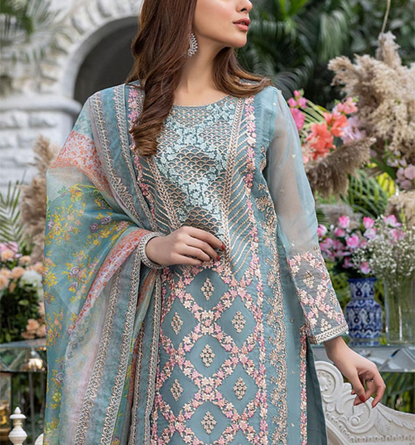 Latest Full Heavy Embroidered Sequence  Dress With Multi Colour Cotton Net Dupatta (Unstitched) (CHI-888) Gallery Image 1