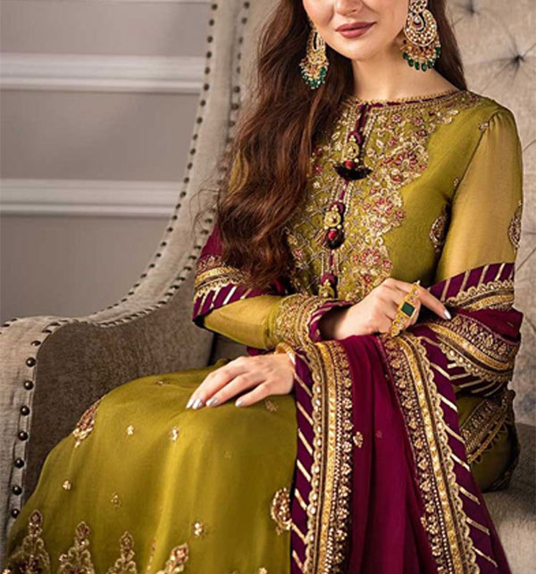 Chiffon Sequence Heavy Embroidered Dress With Chiffon Embroidered Dupatta (Unstitched) (CHI-895) Gallery Image 1