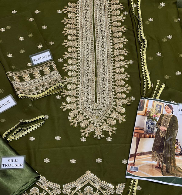 Chiffon Heavy Embroidered Dress With Chiffon 4 Sided Lace Border Dupatta (UnStitched) (CHI-898) Gallery Image 2