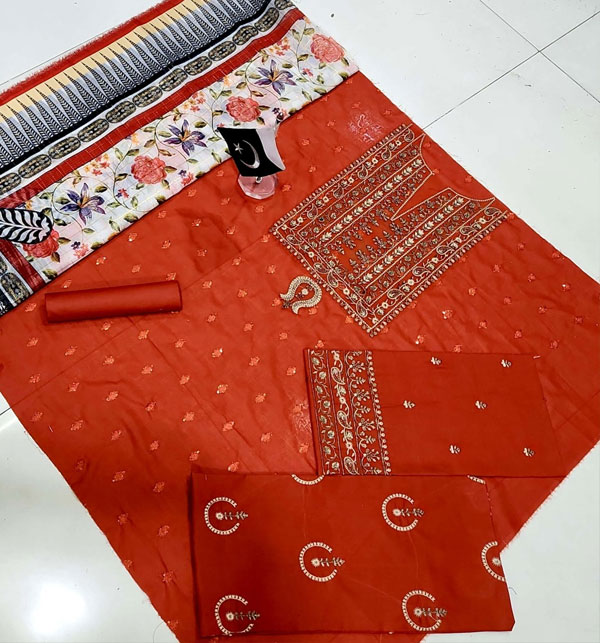 Elegant Lawn Embroidered Dress With Printed Diamond Organza Dupatta 3 PCs Dress (Unstitched) (DRL-1516) Gallery Image 2