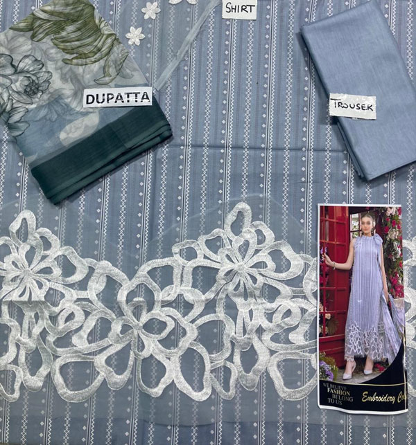 Latest M Printed Lawn Dress With Printed Chiffon Dupatta (Unstitched) (DRL-1608) Gallery Image 2