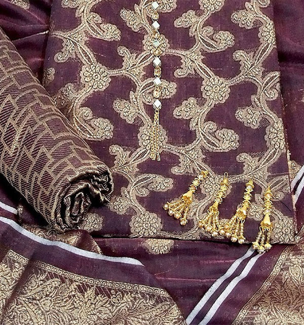 Banarsi Style Cotton Jacquard Dress with Cotton Jacquard Dupatta (DRL-1679) Gallery Image 1