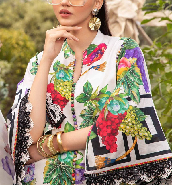 Latest Dgital Printed Lawn Embroided Bunches Dress With Printed Chiffon Dupatta (Unstitched) (DRL-1684) Gallery Image 1