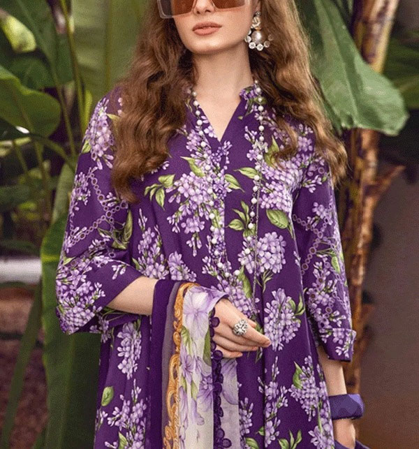 Digital Print Schiffli Embroidered Lawn Suit 2024 with Printed Chiffon Dupatta (Unstitched) (DRL-1685) Gallery Image 1