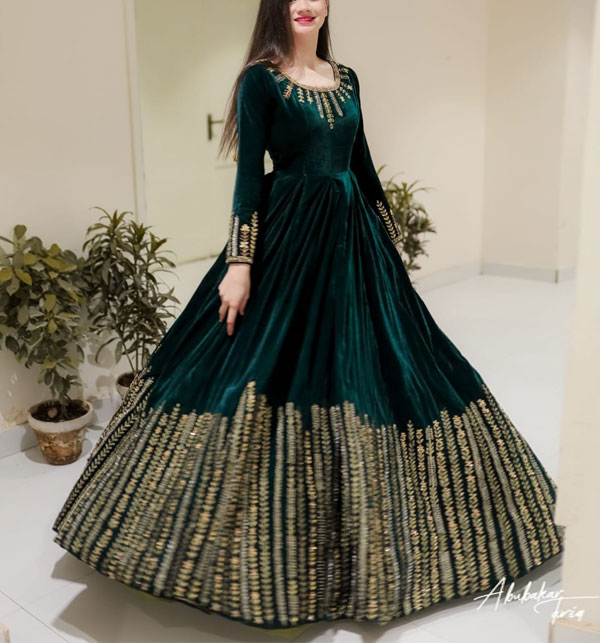 Ready Made Silk Front Back Heavy Embroidery Anarkali Style MAXI (Ghair 100+)  (RM-154) Gallery Image 1