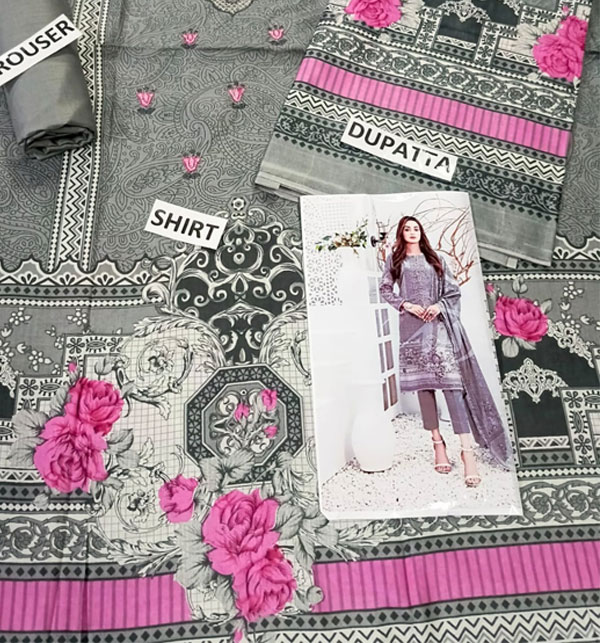 Latest Embroidered Lawn Dress 2024 With Printed Lawn Dupatta (Unstitched) (DRL-1740)	