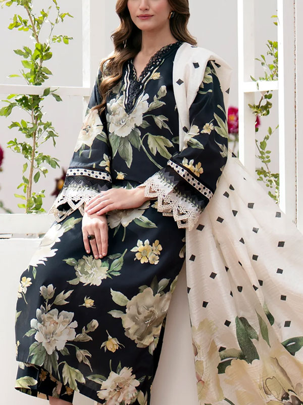 3 PCs Digital Printed Lawn Dress With Printed Lawn Dupatta (Unstitched) (DRL-1866)	