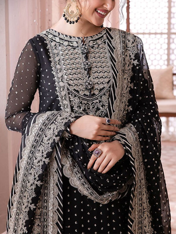 Chiffon Heavy Embroidered Spengle Work Work Dress With Chiffon Embroidered Dupatta (Unstitched) (CHI-925)