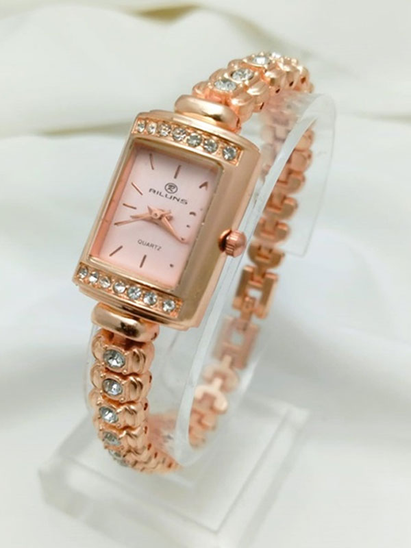 Beautiful Golden Square Shaped Zircon Ladies Watch (ZV:25436)