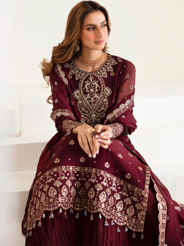 Heavy Chiffon Embroidered Dress With 4 Side Embroidered Dupatta (Unstitched) (CHI-939)