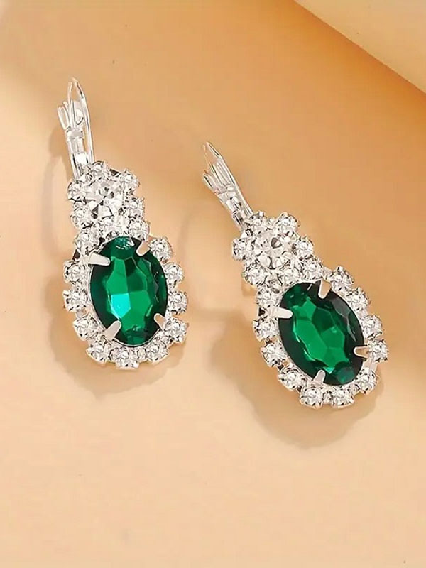 Elegant Fashion Green Oval Necklace Set with Ring, Earrings & Bracelet (ZV:30285)