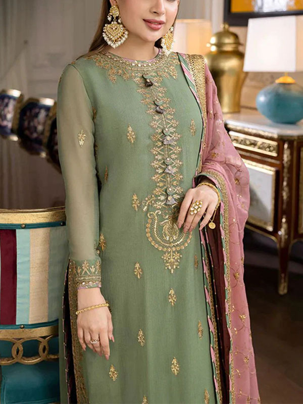 Heavy Embroidered Chiffon Dress With Heavy Embroidered Chiffon Dupatta (Unstitched) (CHI-979)