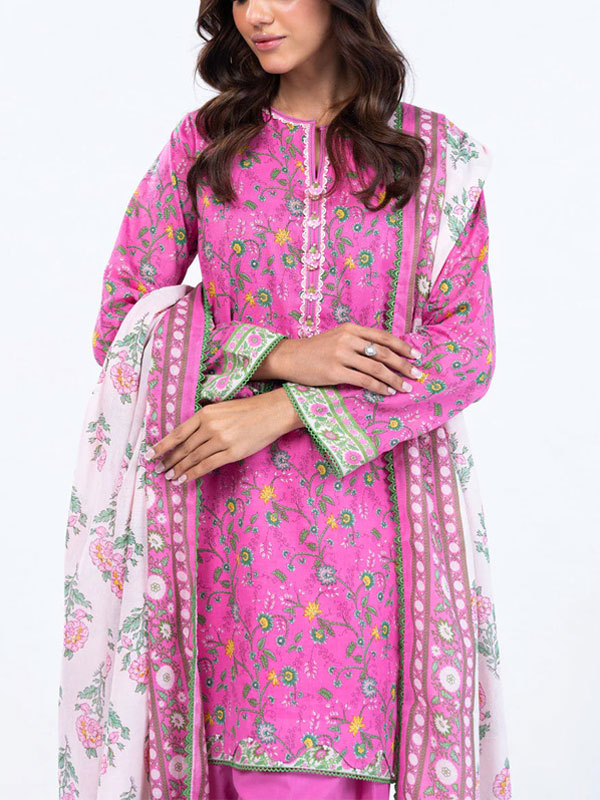 Digital Printed Lawn Dress With Printed Lawn Dupatta & Plain Trouser (Unstitched) (DRL-2025)