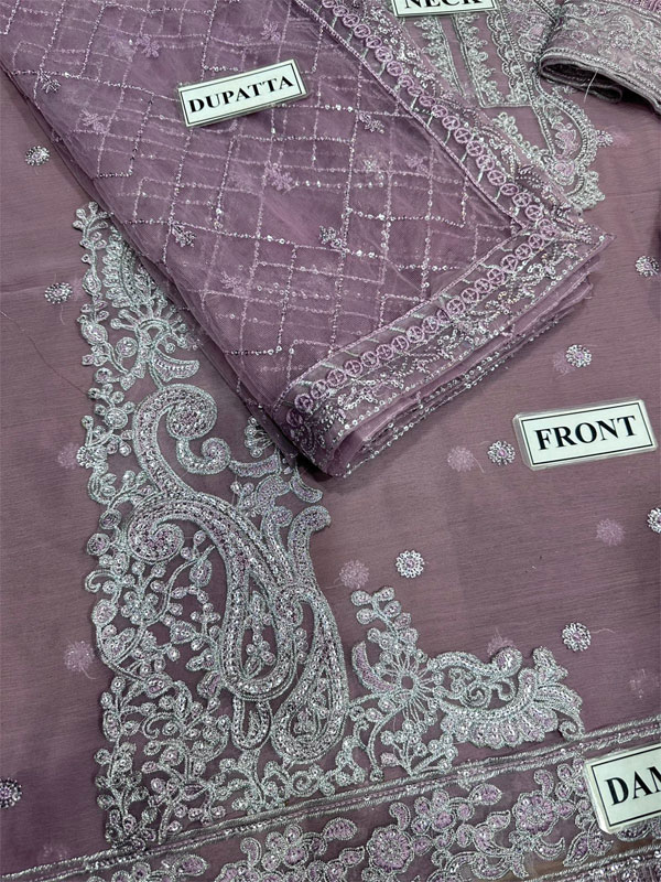 Chiffon Heavy Embroidered Spengle Work Dress With NET Embroidered Dupatta (Unstitched) (CHI-987)