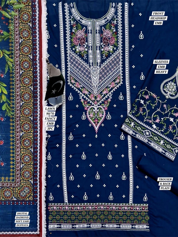 Heavy Embroidered Lawn Dress With Digital Printed Zari Dupatta (Unstitched) (DRL-2060)