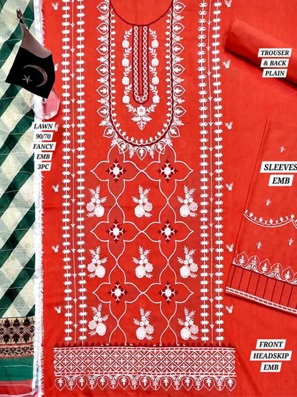 Heavy Embroidered Lawn Dress With Digital Printed Zari Dupatta (Unstitched) (DRL-2062)	