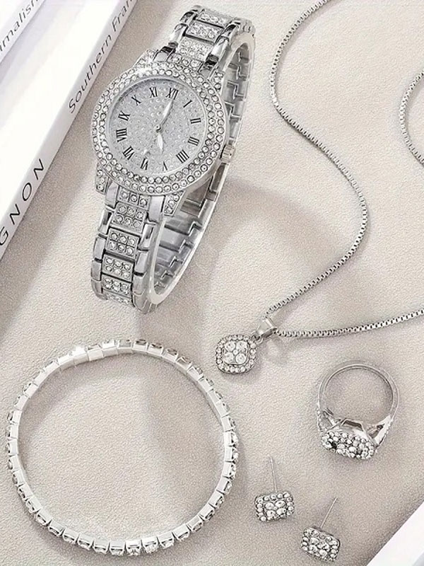 Zircon Watch Combo with Bracelet, Chain Locket, Ring and Tops (ZV:30800)