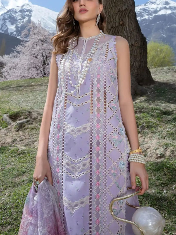 Lawn  Laser Work Heavy Embroidered Dress With Cotton NET Printed Dupatta (Unstitched) (DRL-2108)