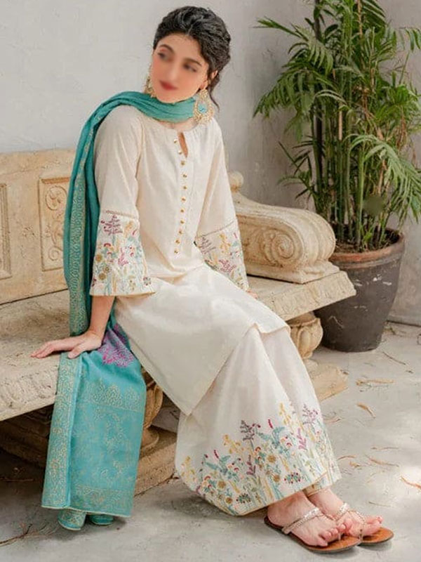 Heavy Embroidered Lawn Dress With Digital Printed Zari Dupatta (Unstitched) (DRL-2121)	