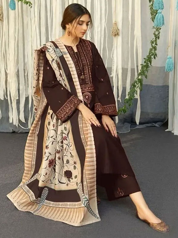 Heavy Embroidered Lawn Dress With Digital Printed Zari Dupatta (Unstitched) (DRL-2122)	