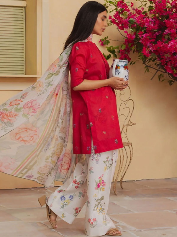 Luxury Lawnj Heavy Embroidered Dress With Chiffon Printed Dupatta Lawn Printed Trouser (Unstitched) (DRL-2124)