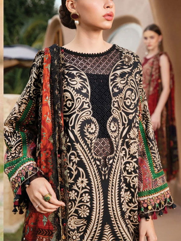 Latest Heavy Embroidered Lawn Dress With Printed Chiffon Dupatta (Unstitched) (DRL-2133)