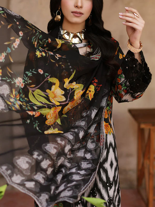 3 PCs Digital Printed Lawn Dress With Printed Lawn Dupatta & Plain Trouser (Unstitched) (DRL-2190)	