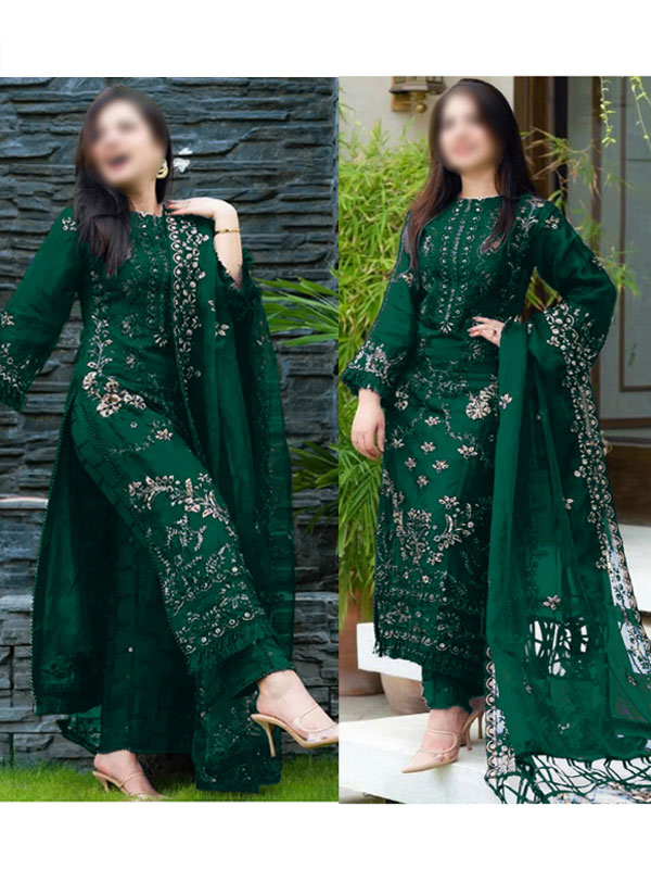 Cotton Heavy Embr 3 Pec Suite (UnStitched) (Doidered Dress With Bamber Chiffon Embroidered DupattaRL-2209)
