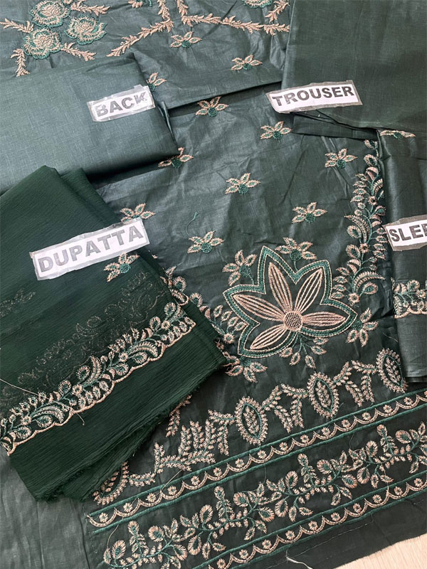 Elegant Cotton Heavy Embroidery Suit Bamber Chiffon Embroidered Dupatta 3 Pec Dress (DRL-2209)