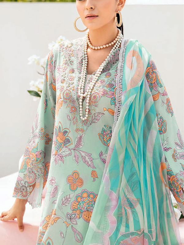 Latest Digital Printed Embroidered Lawn Dress With Printed Silk Dupatta (Unstitched) (DRL-2212)	