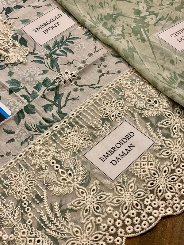 Digital Printed With Fully Embroidered Scifflie Lawn Spengle Work (Unstitched) (DRL-2213)