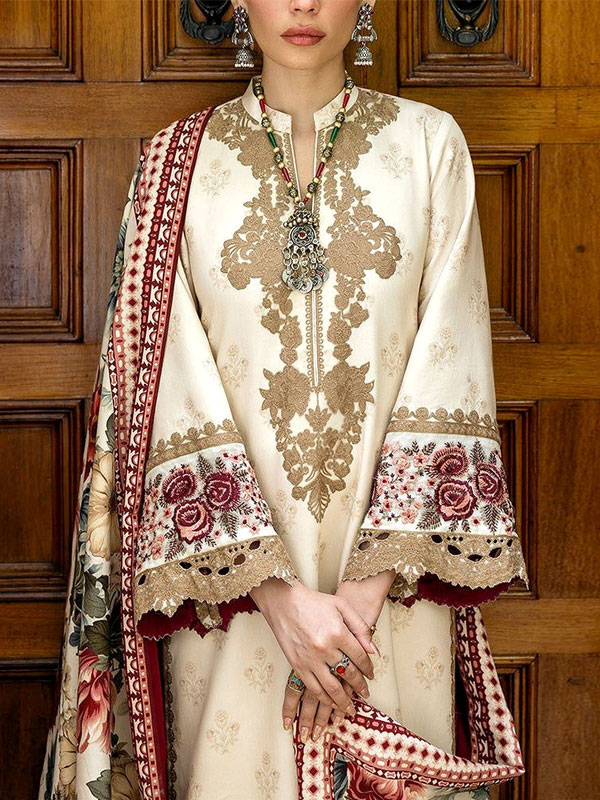 Latest All-Over Print Embroidered Lawn Dress 2025 with Chiffon Dupatta (Unstitched) (DRL-2224)