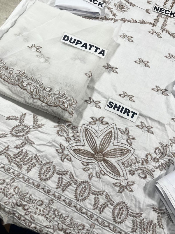 Elegant Cotton Heavy Embroidered Dress With Bamber Chiffon Embroidered Dupatta Plain Trouser (Unstitched) (DRL-2235)