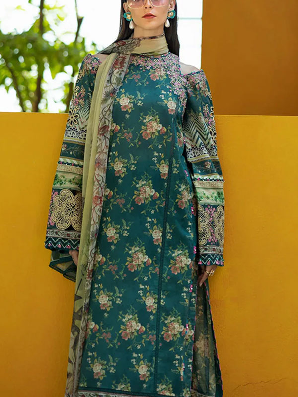 Latest Digital Printed Lawn Embroidered Dress With Printed Chiffon Dupatta (Unstitched) (DRL-2242)
